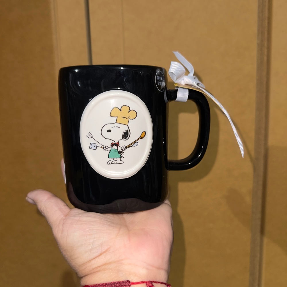 Rae Dunn Black Mug with White Snoopy Chef Medallion